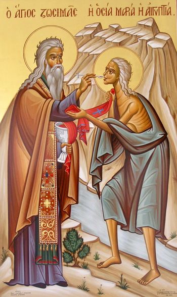 Orthodox icon of Saint Mary of Egypt and Saint Zosimus